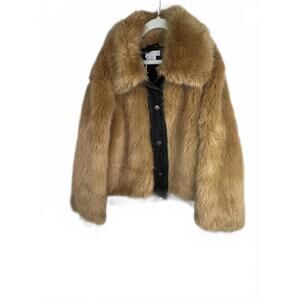 Stella McCartney Kids Faux Fur Jacket with Jean Trim, Size 12 Years